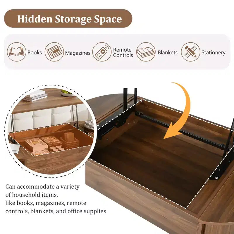 47.2 Lift Top Coffee Table, Oval Wooden Center Table with Hidden Storage, Modern Cocktail Table for Living Room Bedroom Office