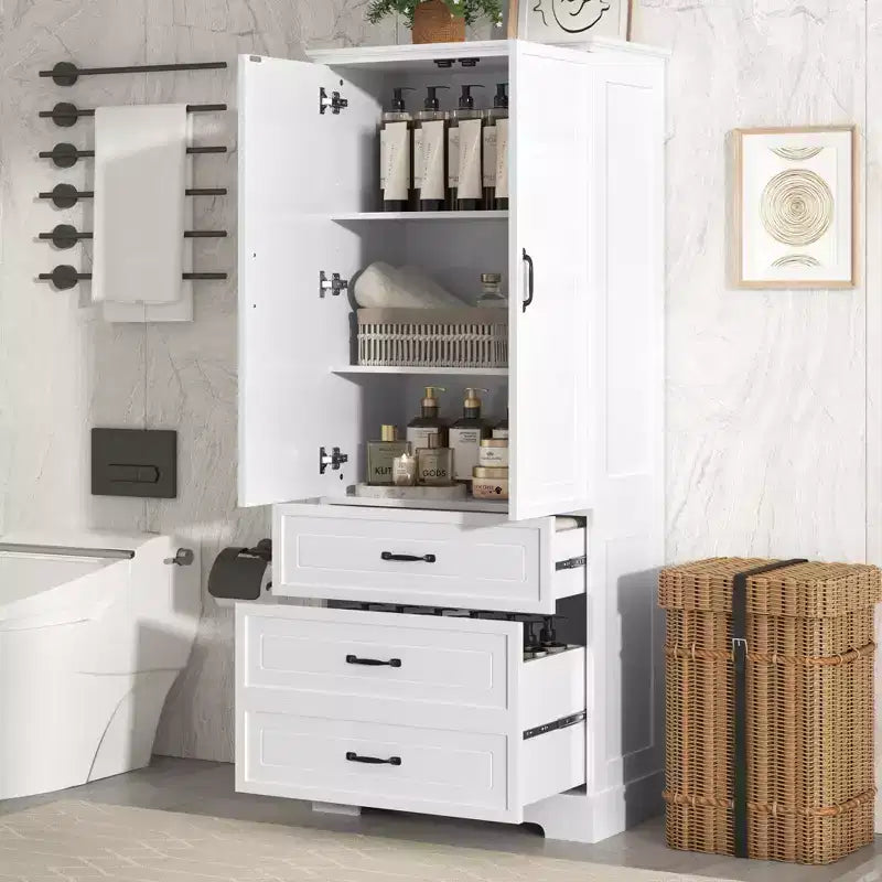 Bathroom Storage Cabinet, Freestanding Cabinet with Adjustable Shelf, 2 Drawers and 2 Doors for Bathroom, Home Office, Kitchen, Living Room, Bedroom