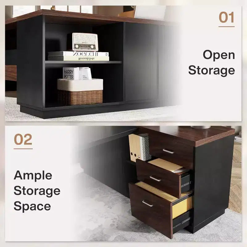 Lantine Modern 78 L-Shaped Executive Desk with Drawers and Lateral File Cabinet
