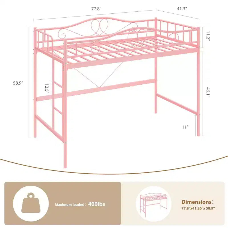 Lit mezzanine double avec échelle amovible et garde-corps de sécurité intégral, lit mezzanine double avec cadre en métal robuste d'une capacité de 180 kg, gain de place.
