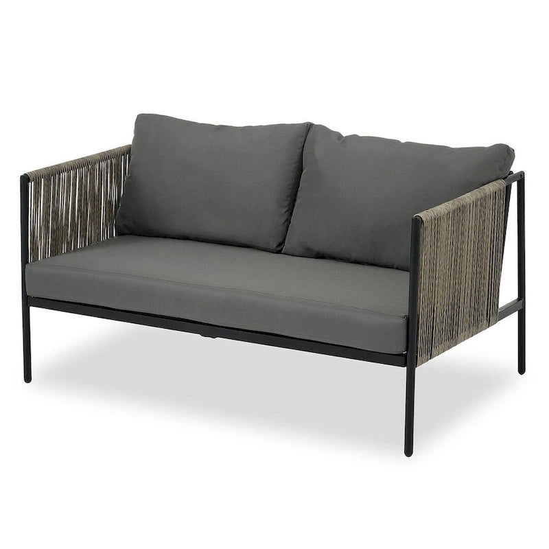4 PCS Outdoor Rope Patio Set for 4 with Cushions and Glass Table