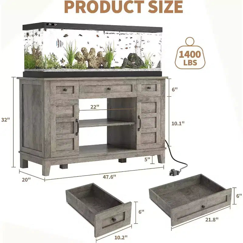 Farmhouse 55-75 Gallon Fish Tank Stand, Aquarium Stand with Power Outlet, 1400LBS Heavy Duty Fish Tank with Stand for Fish/Turtle/Reptile Terrarium
