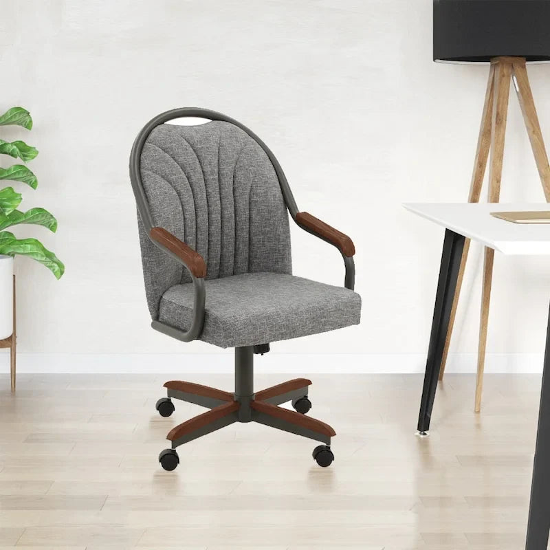 Chaises de salle à manger Chromcraft Douglas à roulettes, finition gris châtaigne (Lot de 2)