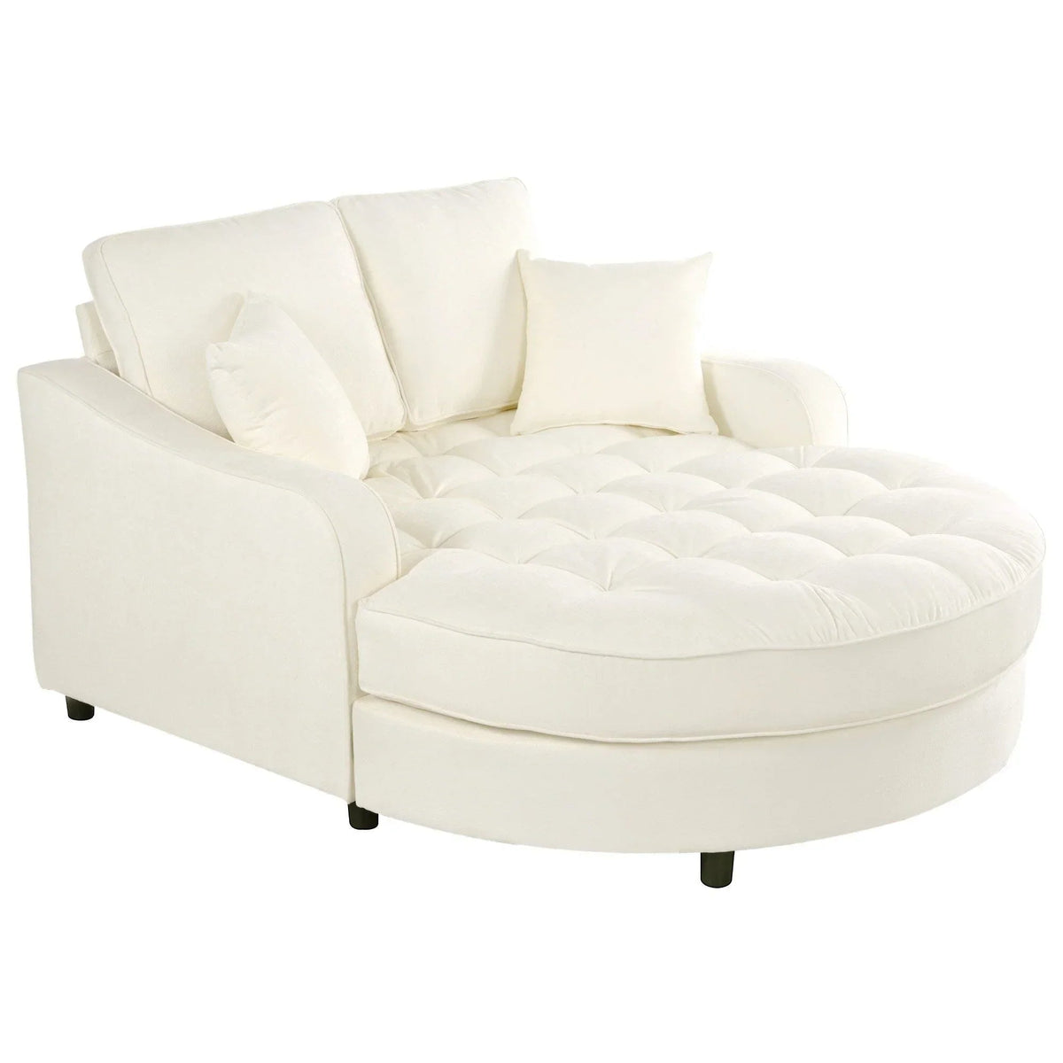 Chenille Chaise Lounge Sofa Bed, Upholstered Sofa Couch with Tufted Backrest and 2 Detachable Pillows for Living Room