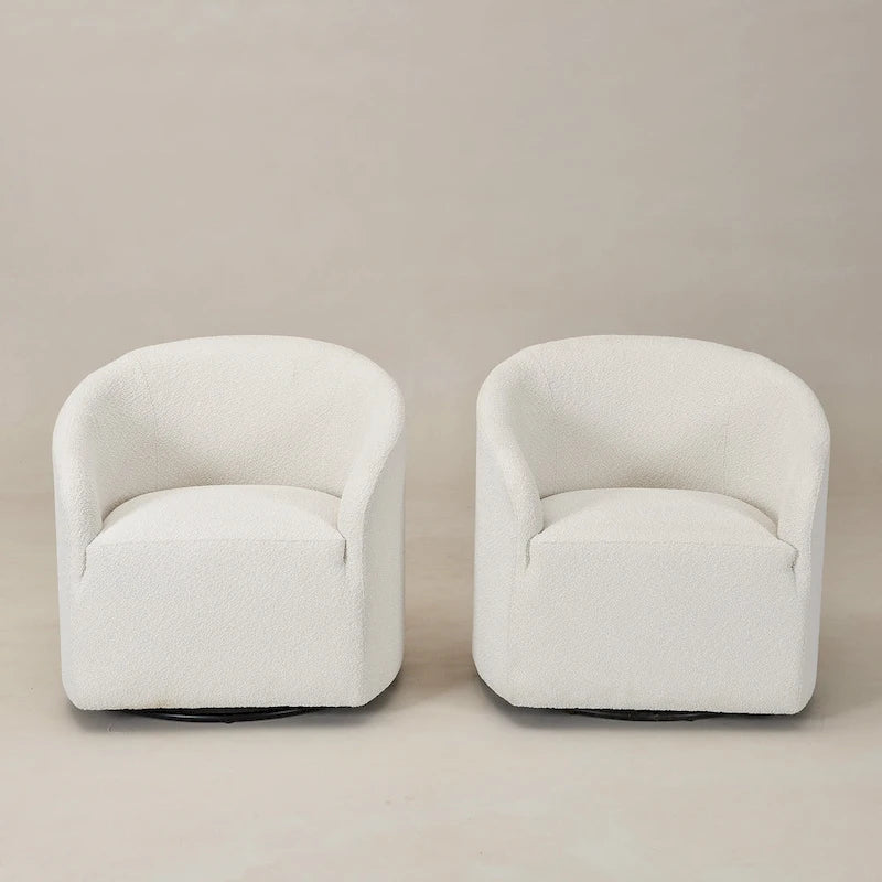 Fauteuil tonneau pivotant tapissé en tissu bouclé KINWELL 32 W (ensemble de 2)