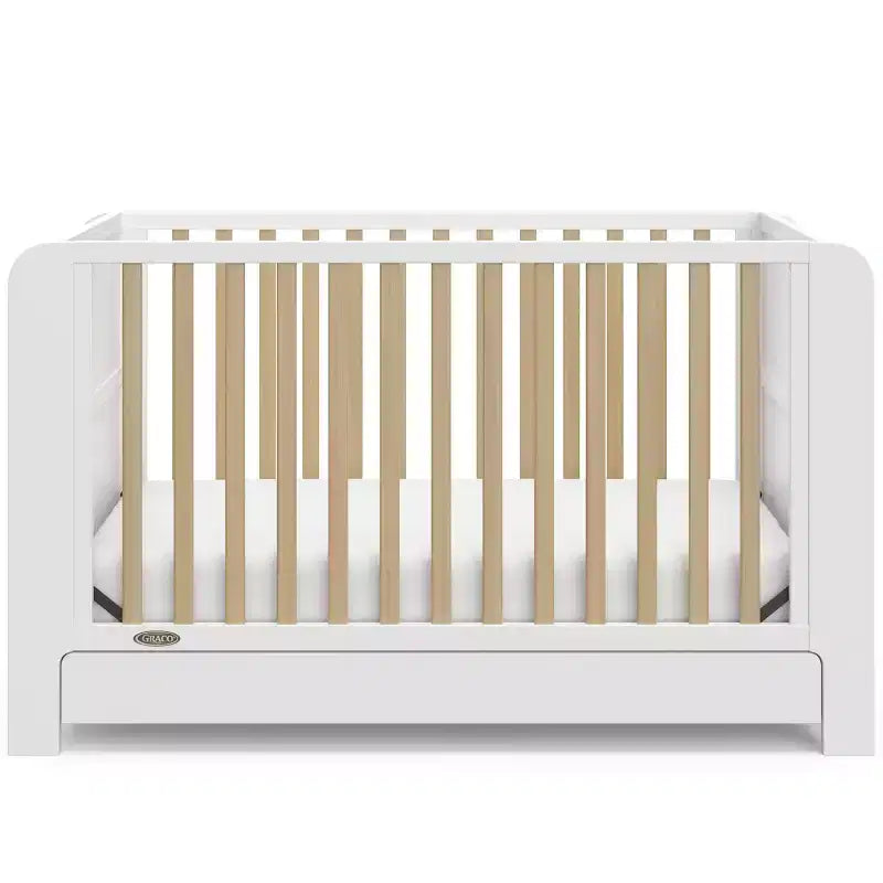 4-in-1 Convertible Crib with Drawer & Detachable Bookshelves, Adjustable Mattress Base