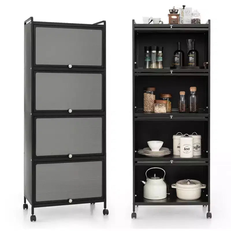 Costway 5-Tier Kitchen Bakers Rack Storage Cabinet Mobile Microwave Stand Flip-up Doors White/Black/Grey/Green