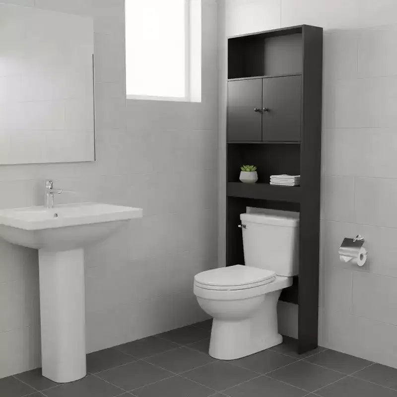FurnitureR Over The Toilet Storage Cabinet, 3-Tier Bathroom Organizer Shelf with Double Doors & Open Storage, Freestanding Bathroom Rack, 76.38 Tall