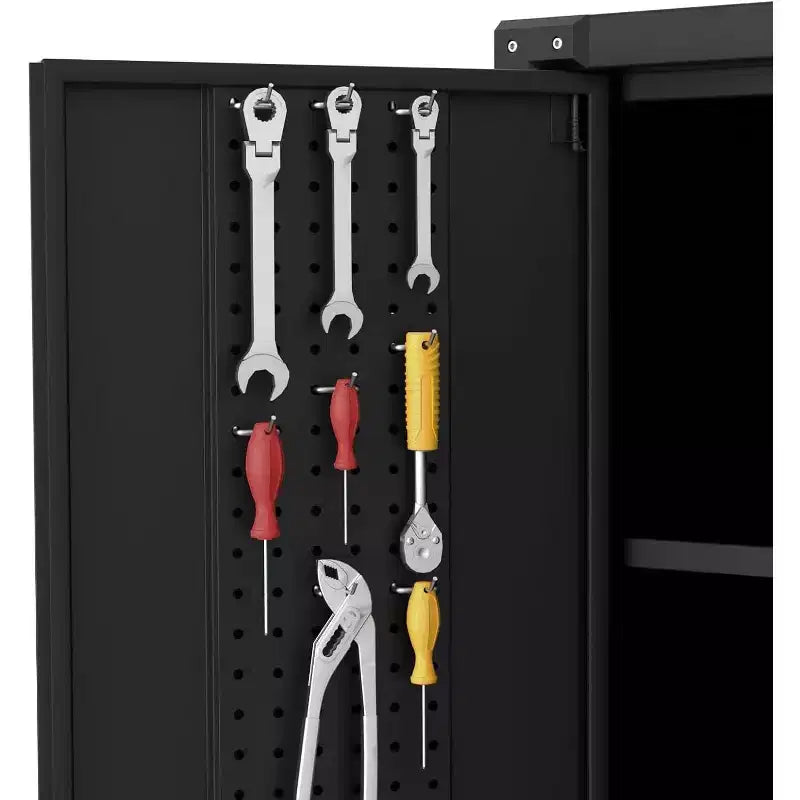 Garage Storage Cabinet with Wheels & Pegboard, 72 H Locking Metal Storage Cabinet with 2 Doors & 4 Adjustable Shelves for Garage Workshop
