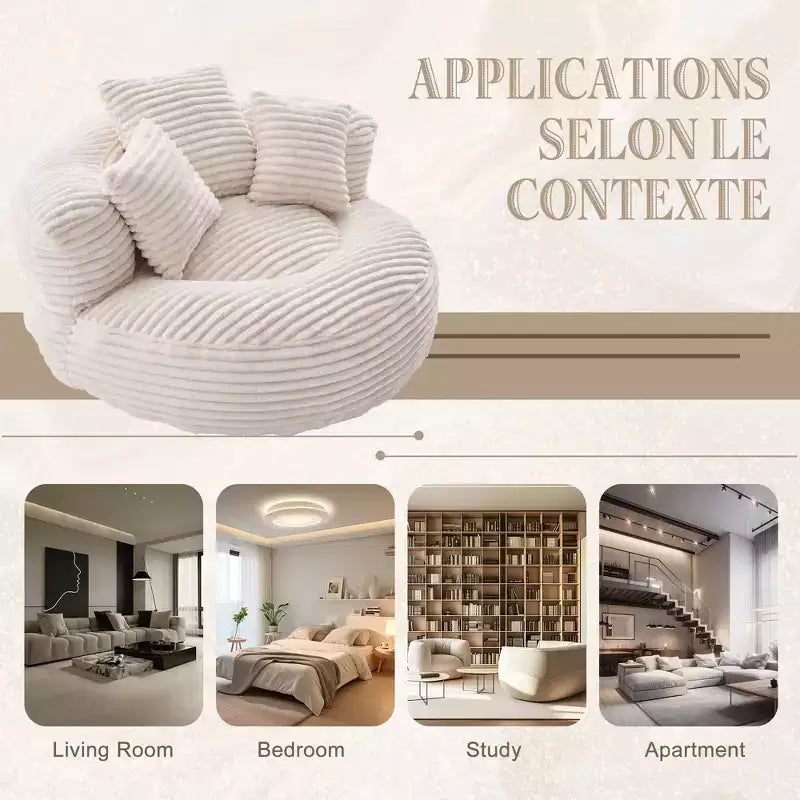 Bean Bag Sofa for Adults Kids, Oversized Corduroy Bean Bag Chair with 3 Pillows & Armrest for Living Room Bedroom