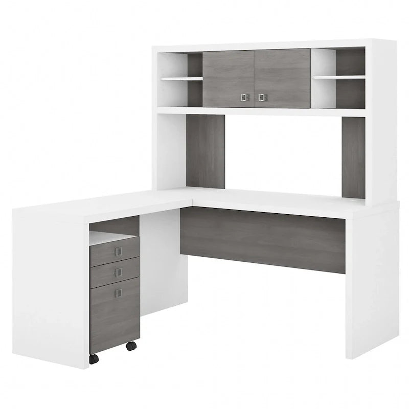 Echo L Shaped Desk with Hutch and Drawers