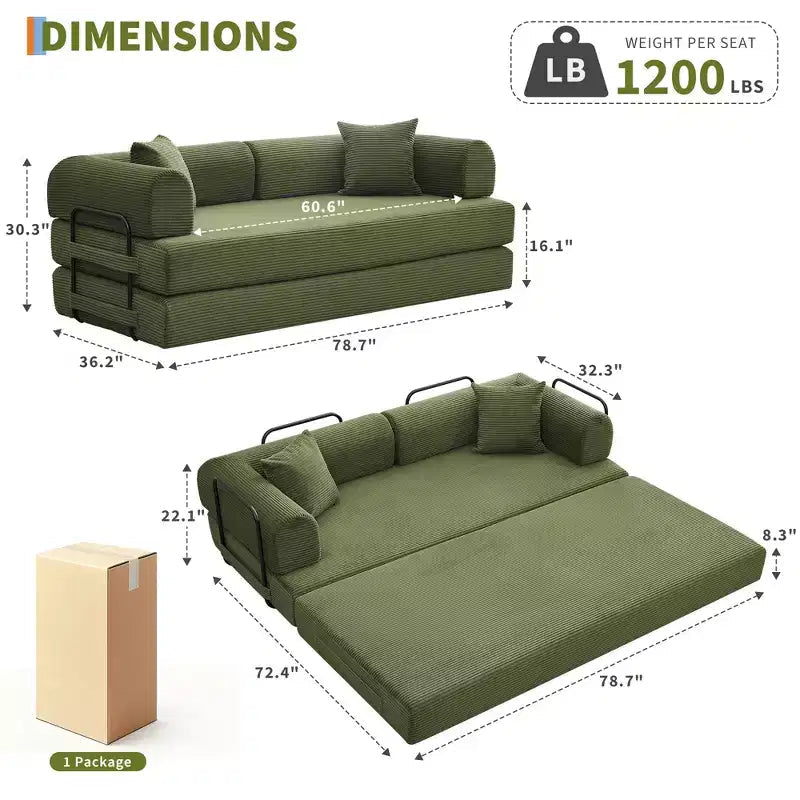 Acekool Convertible Sleeper Sofa Bed Floor Couch with Deep Seat and Corduroy Comfort