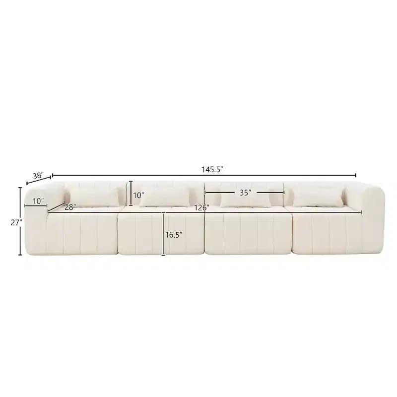 145.5 Modern Convertible Sectional Sofa, Upholstered 4-Seater Sectional Sofa with Compressed Sponge, Living Room L-Shaped Sofa-Panipeachy