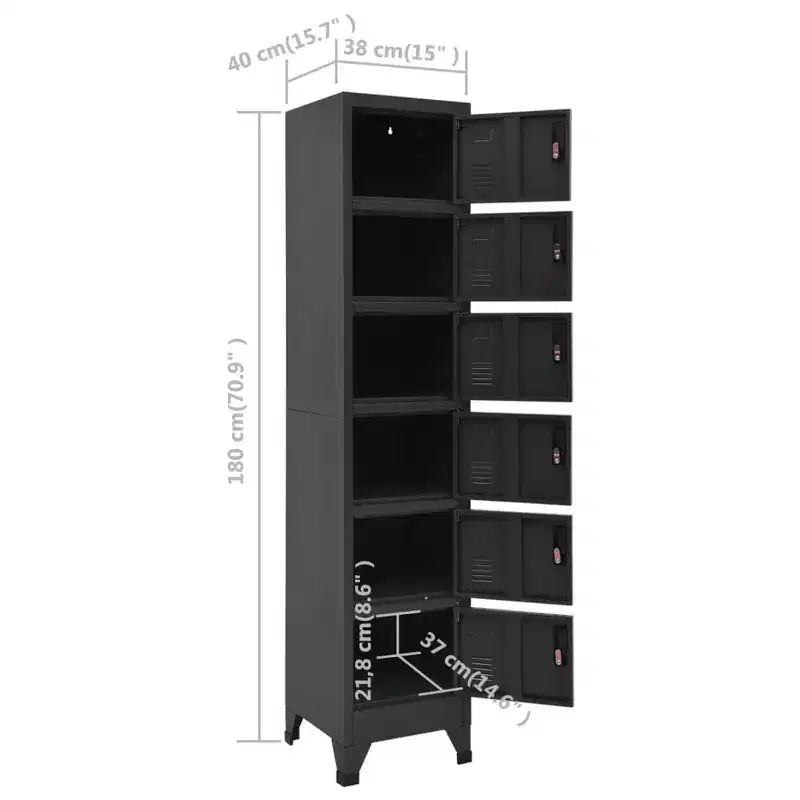 Armoire de vestiaire en acier anthracite à 6 portes, multi-utilisateurs