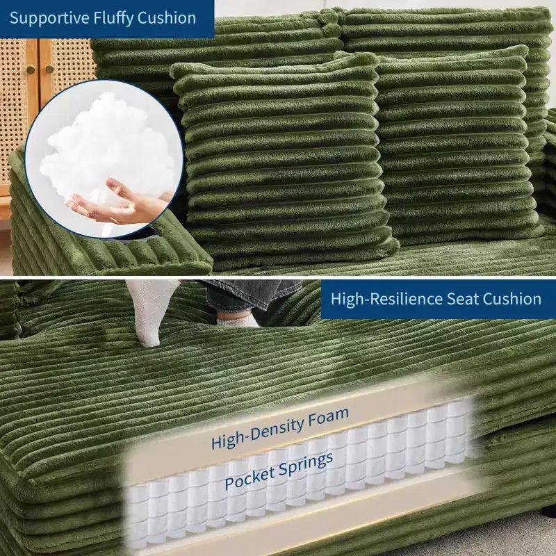 Corduroy 3-Seat Lounge Sofa with Cup Holders & Charging Ports