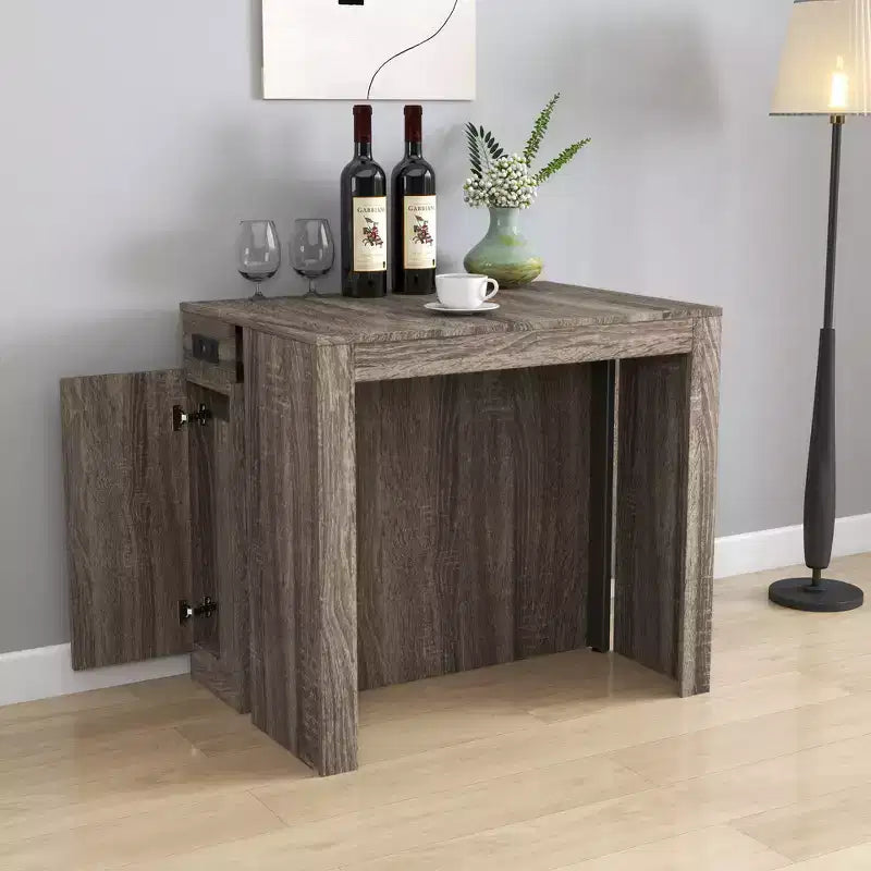 CLIHOME Modern Multifunctional Extendable Dining Table with Outlet, Space Saving Expanding Table with Storage
