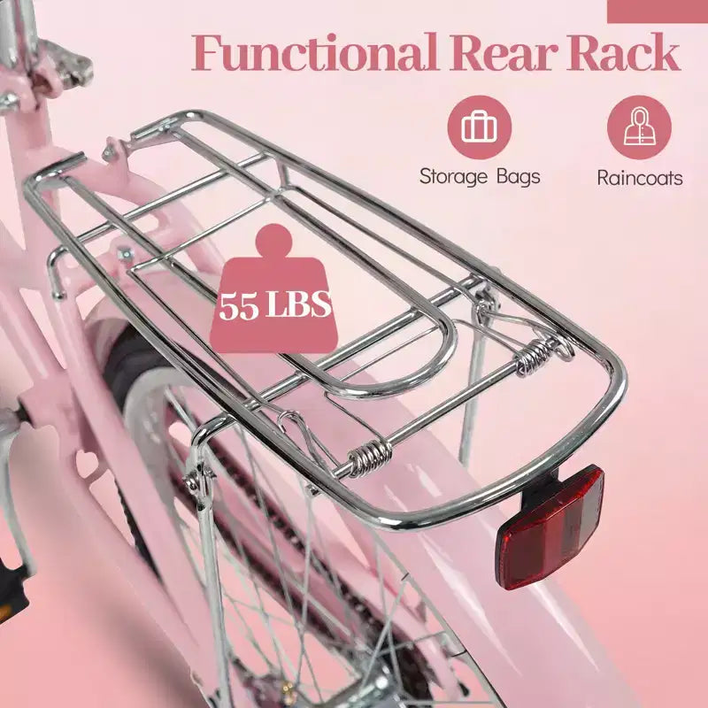 Gymax 24-Inch Beach Cruiser Bike w/Adjustable Seat Woven Basket & Rear Rack for City