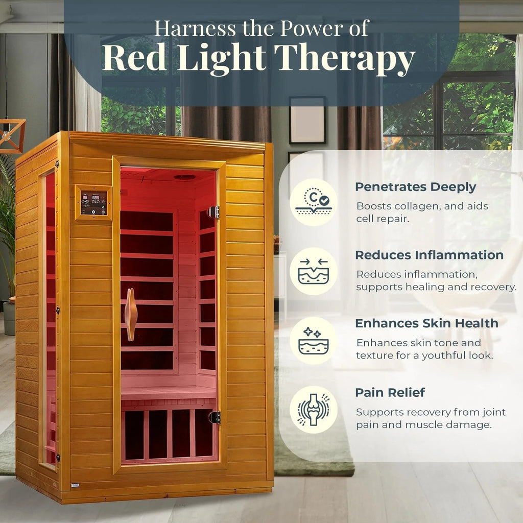 2-Person Low EMF FAR Infrared Sauna, Canadian Hemlock Wood