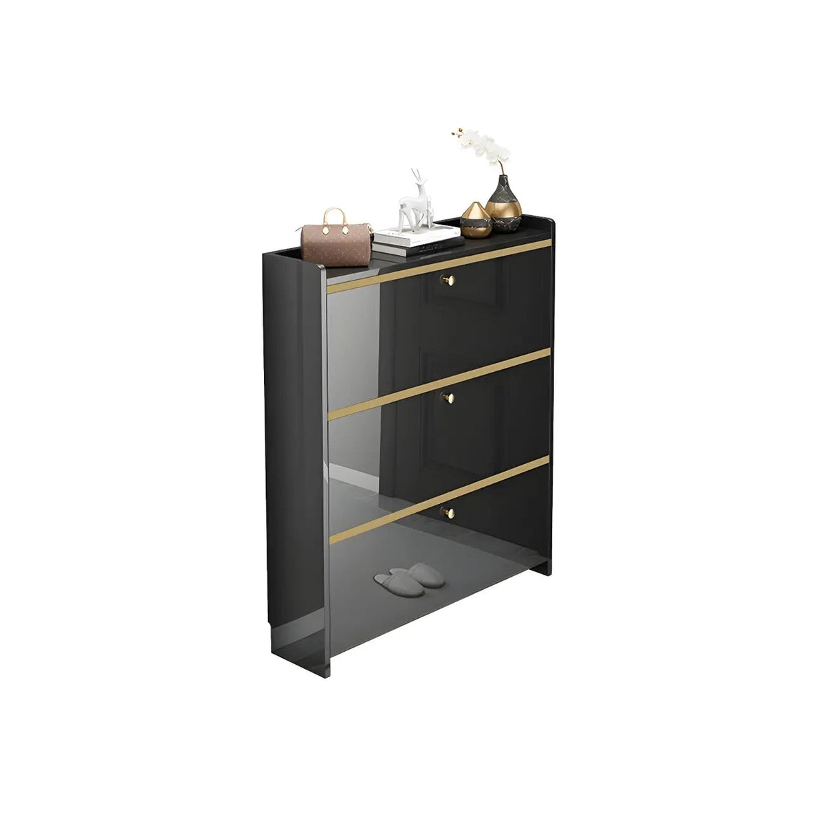 Entryway Glam Black Shoe Storage with Adjustable Shelves