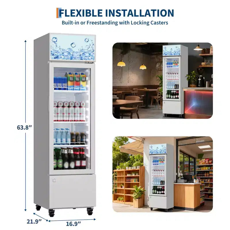 COZONY Glass Door Beverage Refrigerator, 6.1 Cu.ft Commercial Drink Cooler with Lightbox, No-Frost for Bar, Restaurant, Store