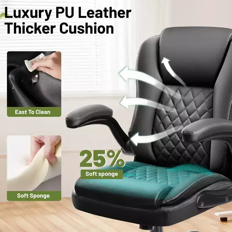 KERDOM Executive Office Chair Leather Ergonomic Office Chair Desk Chair with Wheels
