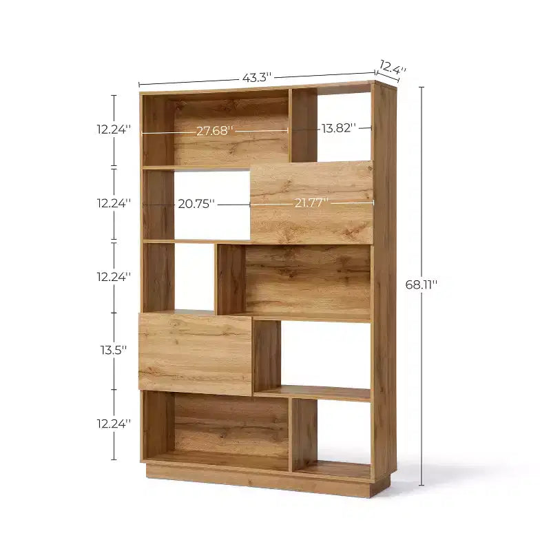LuxenHome 68 Tall Bookcase with 8-Shelf and 2-Cabinet, 5-Tier Cube Unit Bookcase with Doors, Display Bookshelf with Storage for Living Room Brown