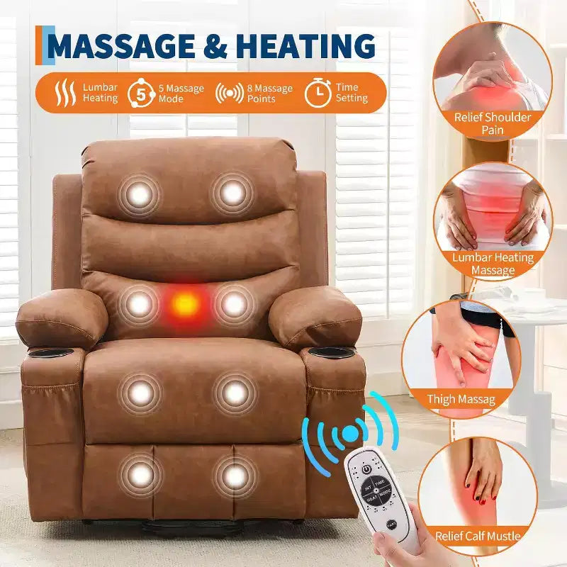 Lift Recliner Chair with Massage & Heat, Oversized Power Recliners, Home Theater Seat with 2 Cup Holders Side, Glider Reclining Single Sofa Chair