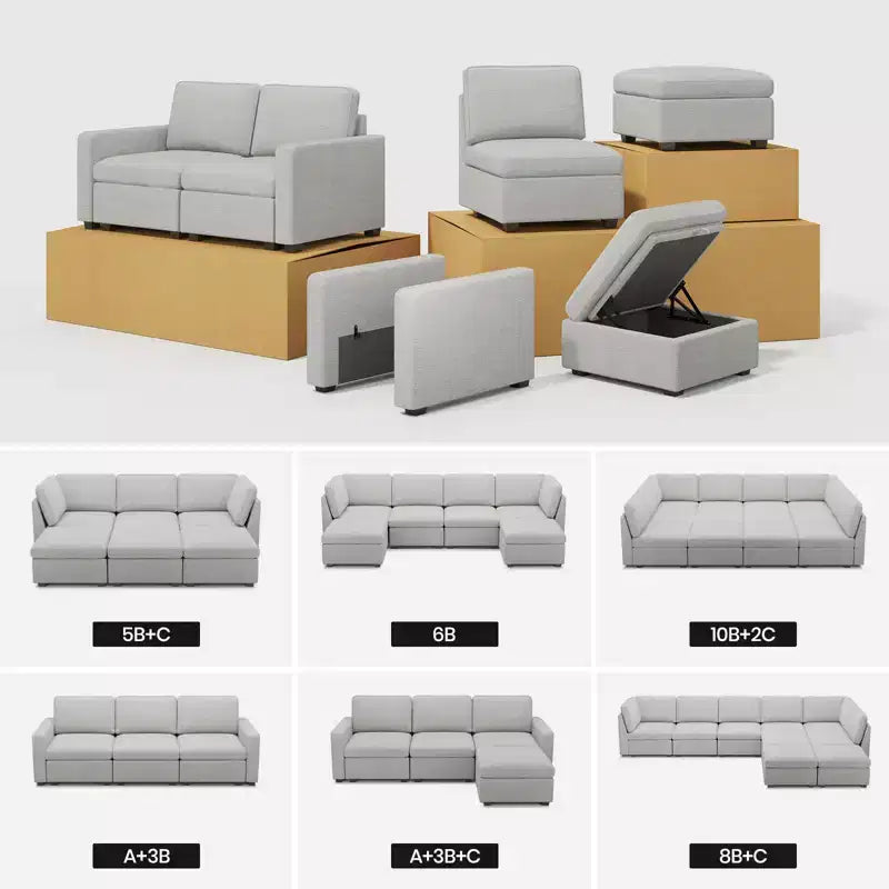Belffin Chenille Ottoman Module - Modular Storage Footrest with Skin-Friendly Fabric & Quick-Install Design