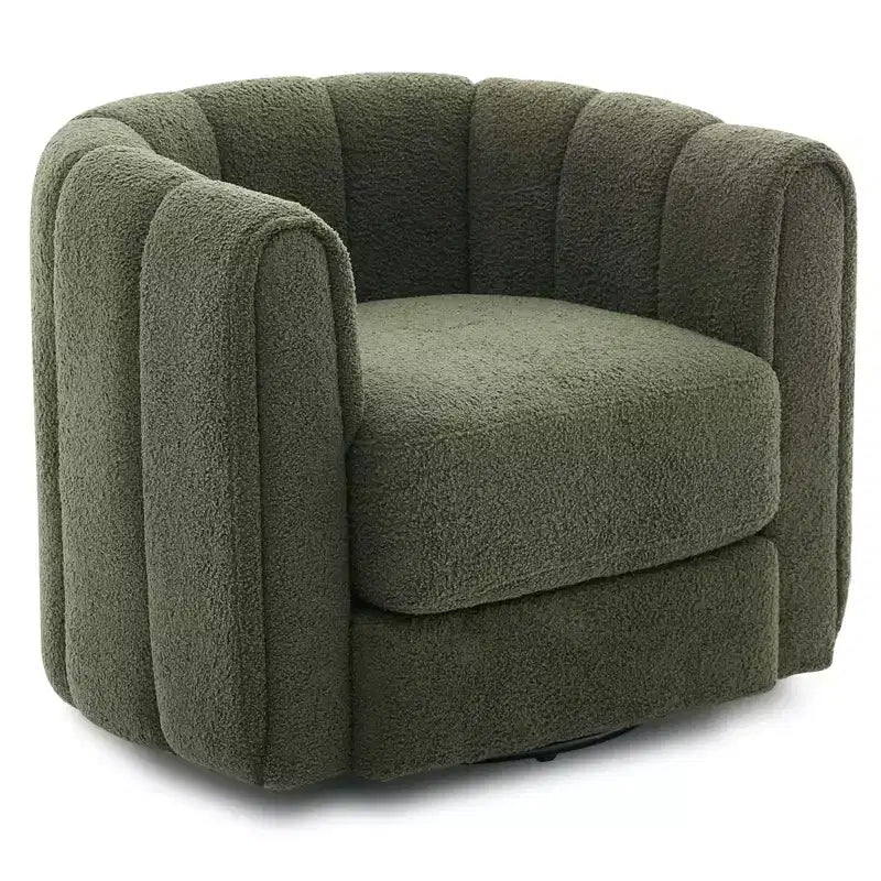 Modern 360 Swivel Barrel Accent Chair Set of 2  Soft-like Stuffed Fabric Upholstered  Green