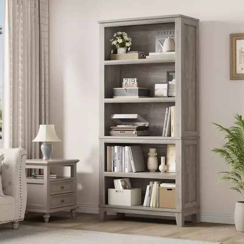 GustoWave 71 Tall Bookcase w/Adjustable Shelves 31.5in Width Wooden Bookshelf 5 Tier Farmhouse Bookshelves Vintage Bookcase