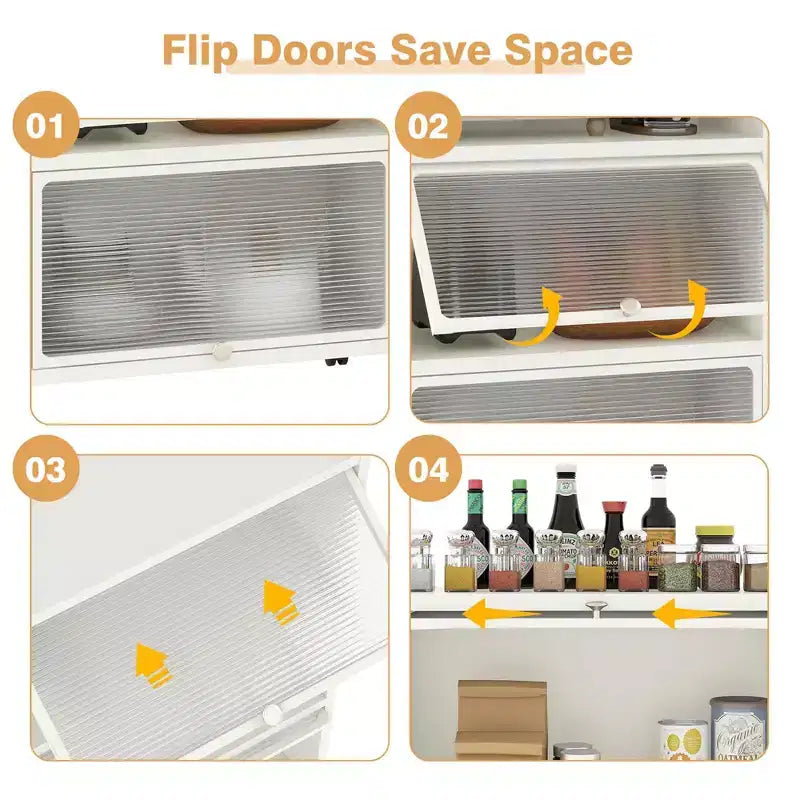 Costway 5-Tier Kitchen Bakers Rack Storage Cabinet Mobile Microwave Stand Flip-up Doors White/Black/Grey/Green