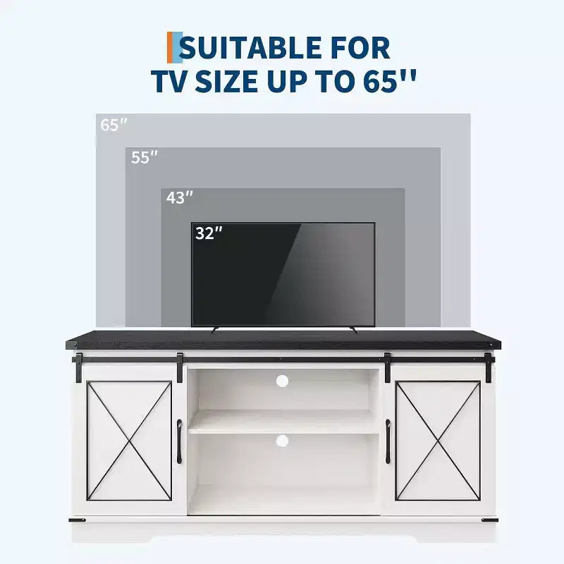 Farmhouse TV Stand for TVs Up to 65, Entertainment Center with Sliding Barn Doors & Storage Cabinets, Media Console Table for Living Room, Bedroom