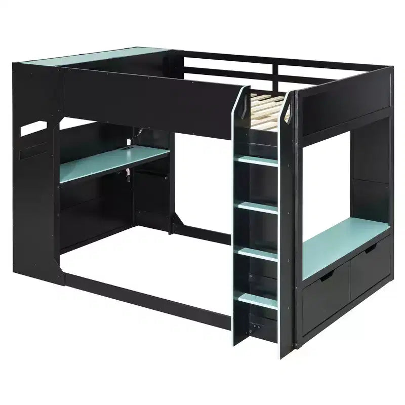 Loft Bed with Height-Adjustable Desk, RGB Lights and Storage, Full Size Space-Saving Bed for Teens & Adults
