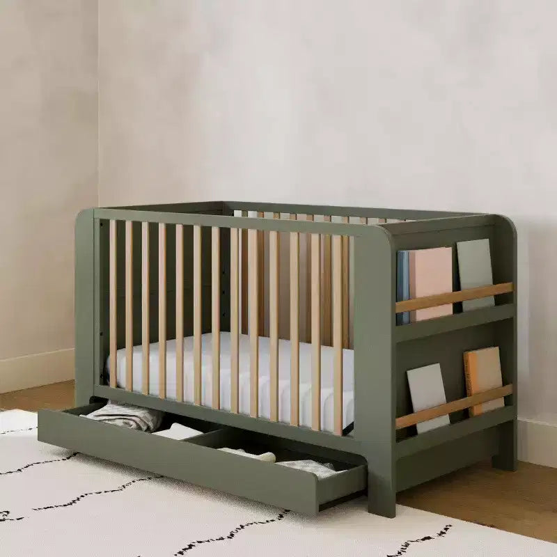 4-in-1 Convertible Crib with Drawer & Detachable Bookshelves, Adjustable Mattress Base