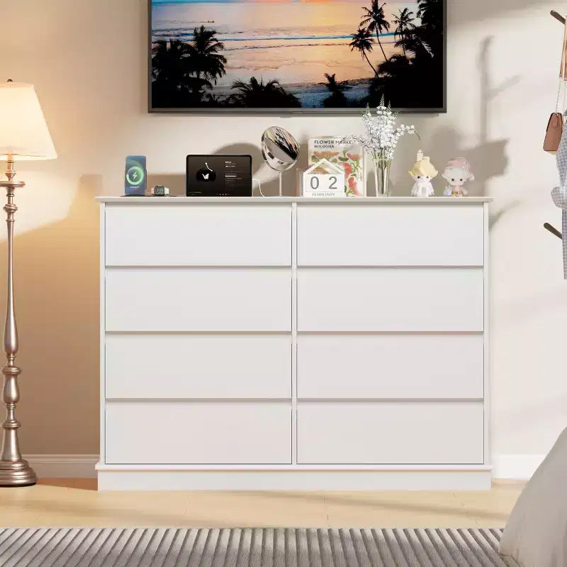 Modern Dresser for Bedroom with 8 Drawers, Wooden Storage Organizer Unit for Closet, Wide Chest of Drawers
