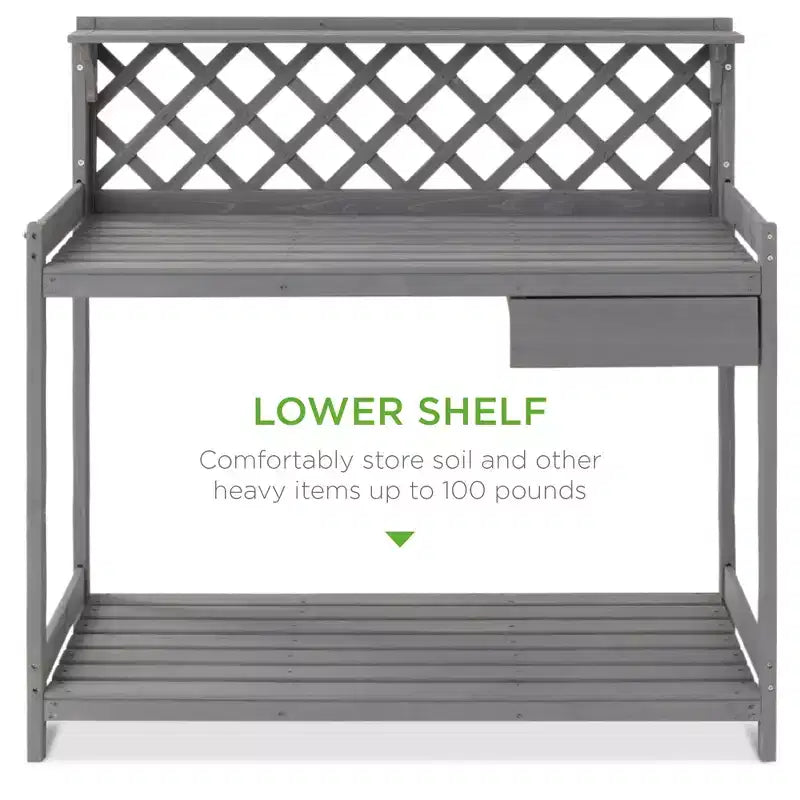 Best Choice Products Outdoor Wooden Garden Potting Bench, Workstation Table w/ Cabinet Drawer, Open Shelf