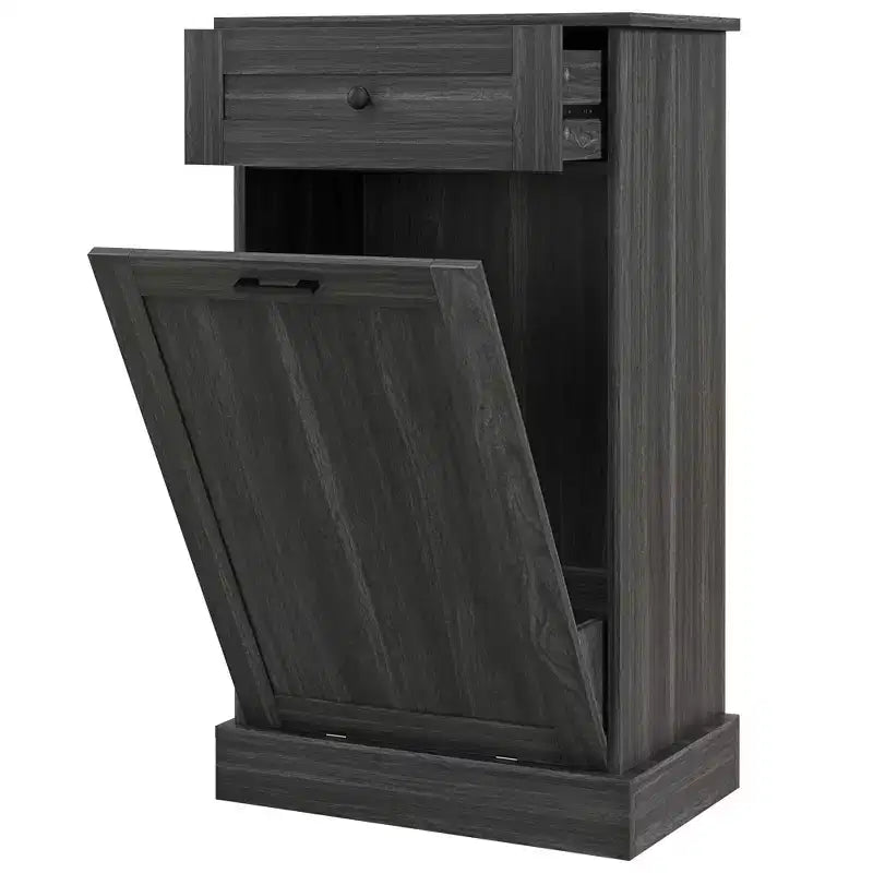 HOMCOM Kitchen Tilt Out Trash Bin Cabinet Free Standing Recycling Cabinet Trash Can Holder With Drawer