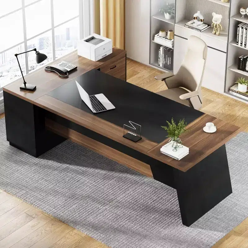 Lantine Modern 78 L-Shaped Executive Desk with Drawers and Lateral File Cabinet