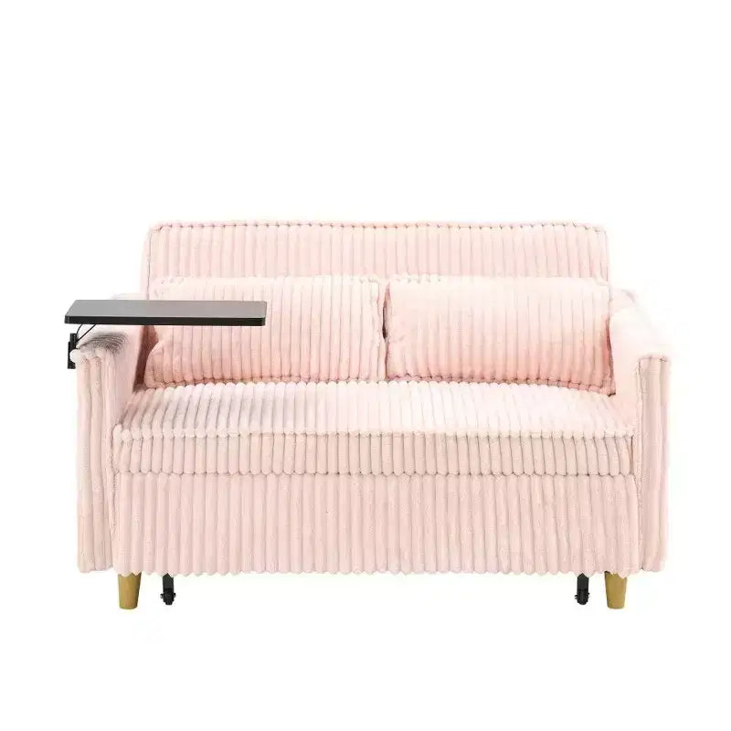 TUYOHW Space-Saving Convertible Sofa,Corduroy Sofa Bed with Movable Tabletop & USB Port,Multi-Functional Loveseat for Living Room