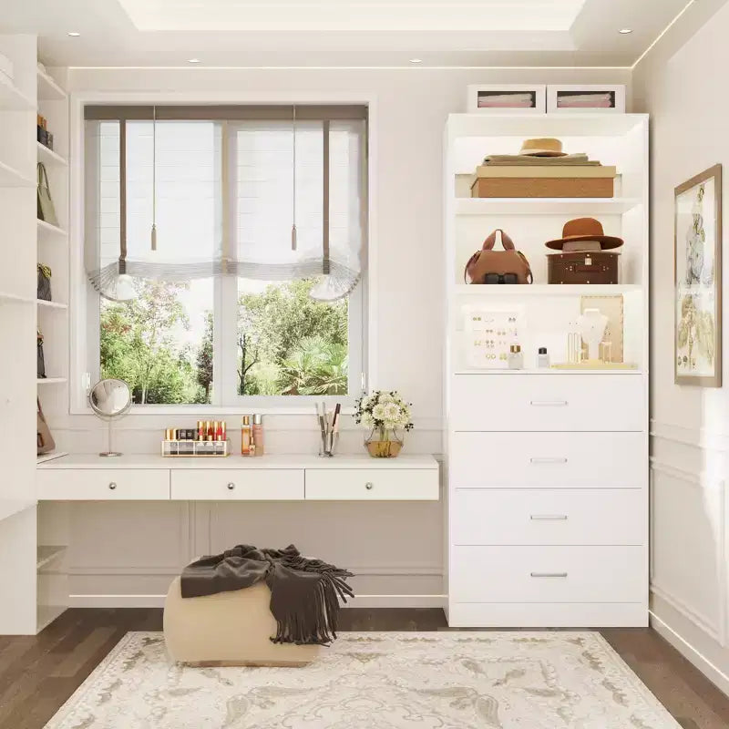 Closet Organizer System with Wood Drawers and Shelves