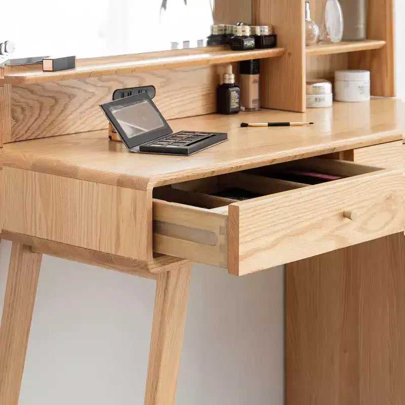 GDFStudio Crichton Modern Solid Oak Dresser Table with 4 Drawers and Shelves