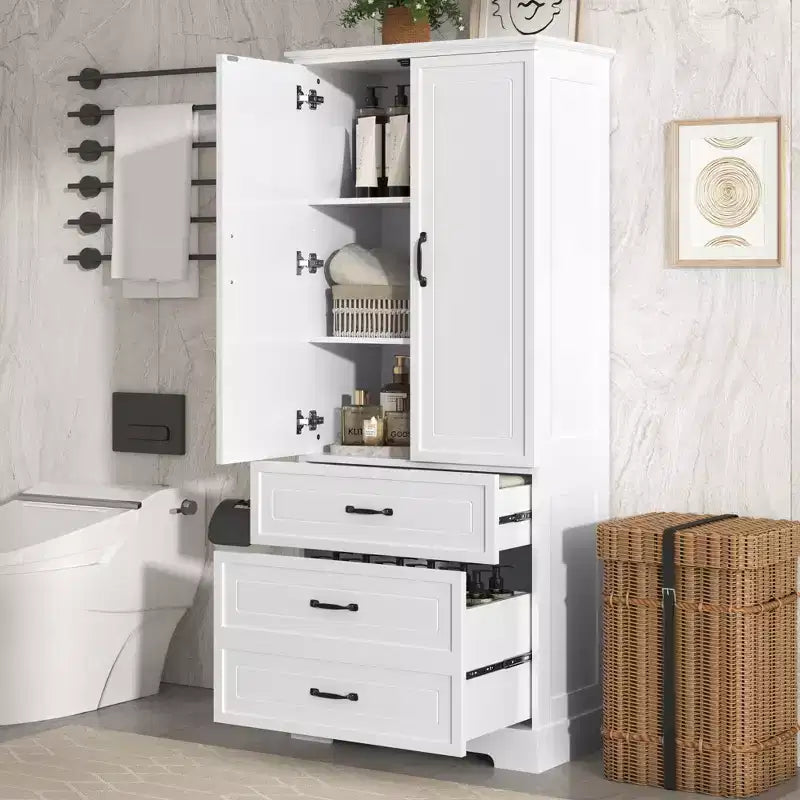 Bathroom Storage Cabinet, Freestanding Cabinet with Adjustable Shelf, 2 Drawers and 2 Doors for Bathroom, Home Office, Kitchen, Living Room, Bedroom