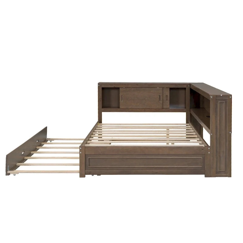 Lit de repos double avec étagères, chargement USB, lumières LED et lit gigogne simple