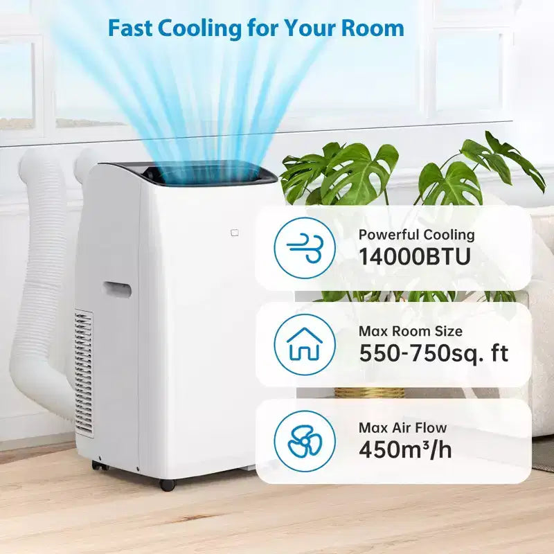 Climatiseur et Chauffage Portable Inverter 14000 BTU, Climatiseur Mobile pour Pièces Jusqu'à 70 m², avec Télécommande Économie d'Énergie 13,6