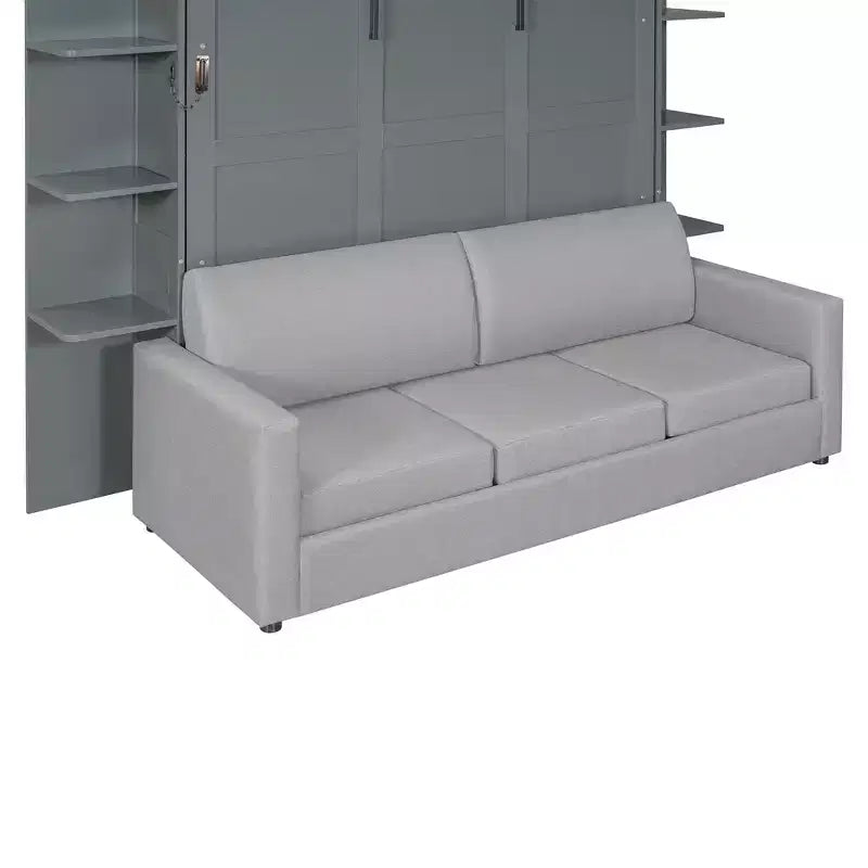 Queen Murphy Bed Wall Bed with Sofa, Queen Size Cabinet Bed Folding Wall Bed with Bookshelf and Shelves for Guest Room Office