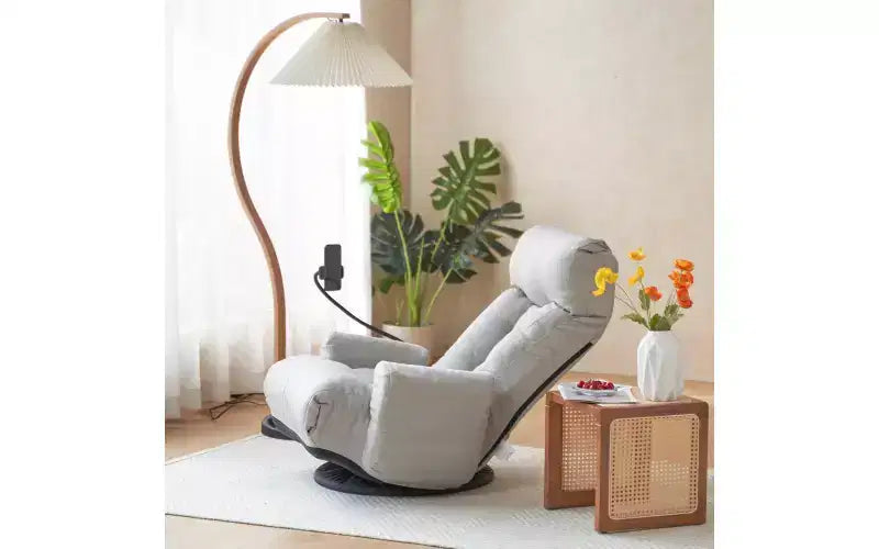 Floor Gaming Chair, Swivel Floor Lounge Chair with Armrests & Phone Holder, 5 Position Adjustable Folding Gaming Lounge Chair