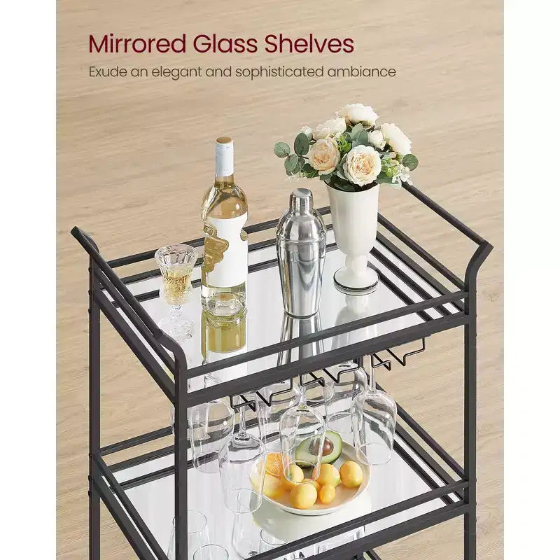 Bar Cart, Home Bar Serving Cart, Small Bar Cart with 3-Tier Shelf, Wine Holders, Glass Holders, Bar Cart, 15 x 23.6 x 36.2 Inches