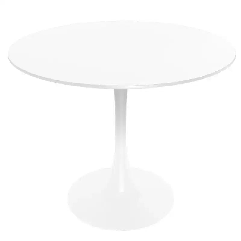 LeisureMod Bristol 5-Piece Dining Set Round Dining Table, 4 Plastic Dining Chairs White Legs