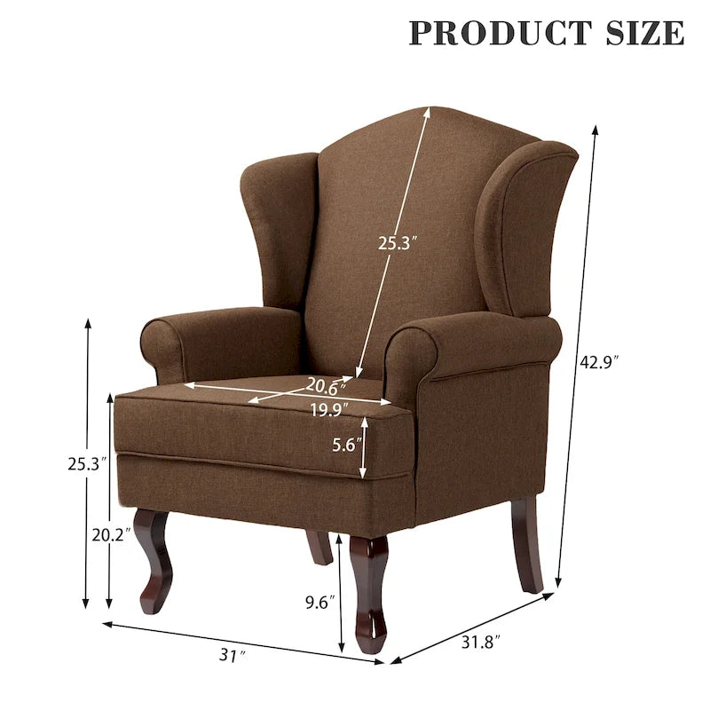 2 fauteuils d'appoint à dossier haut traditionnels, revêtus de tissu