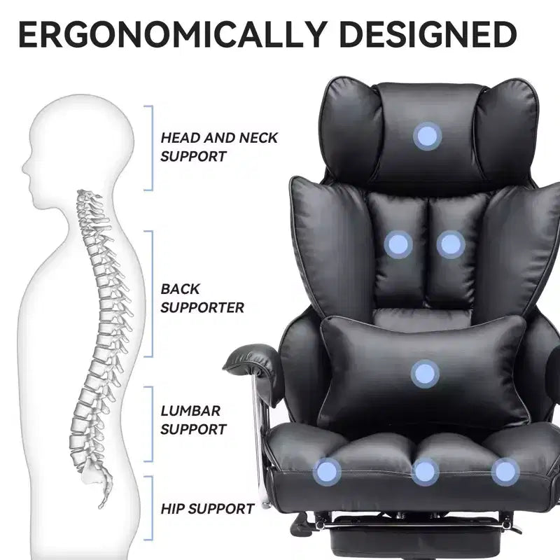 Efomao Ergonomic Desk Office Chair 400LBS, Big and Tall PU Leather Computer Chair, Executive Desk Chair with Footrest and Lumbar Support